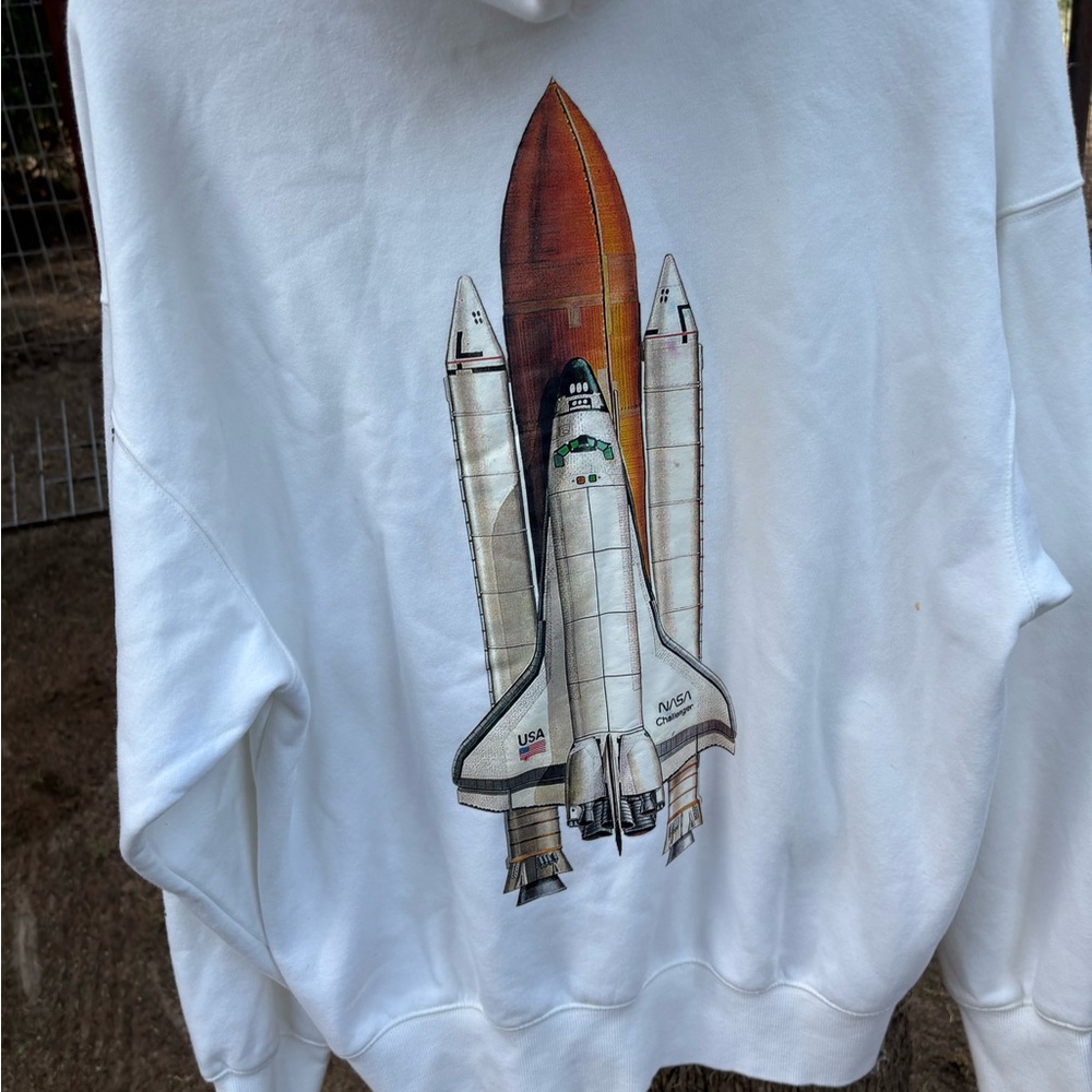 H&M White Sweatshirt with Multicolor Space Shuttle Graphic